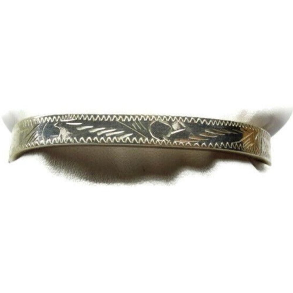 925 Hinged Bangle Bracelet Engraving Square Shape Sterling Silver Patina